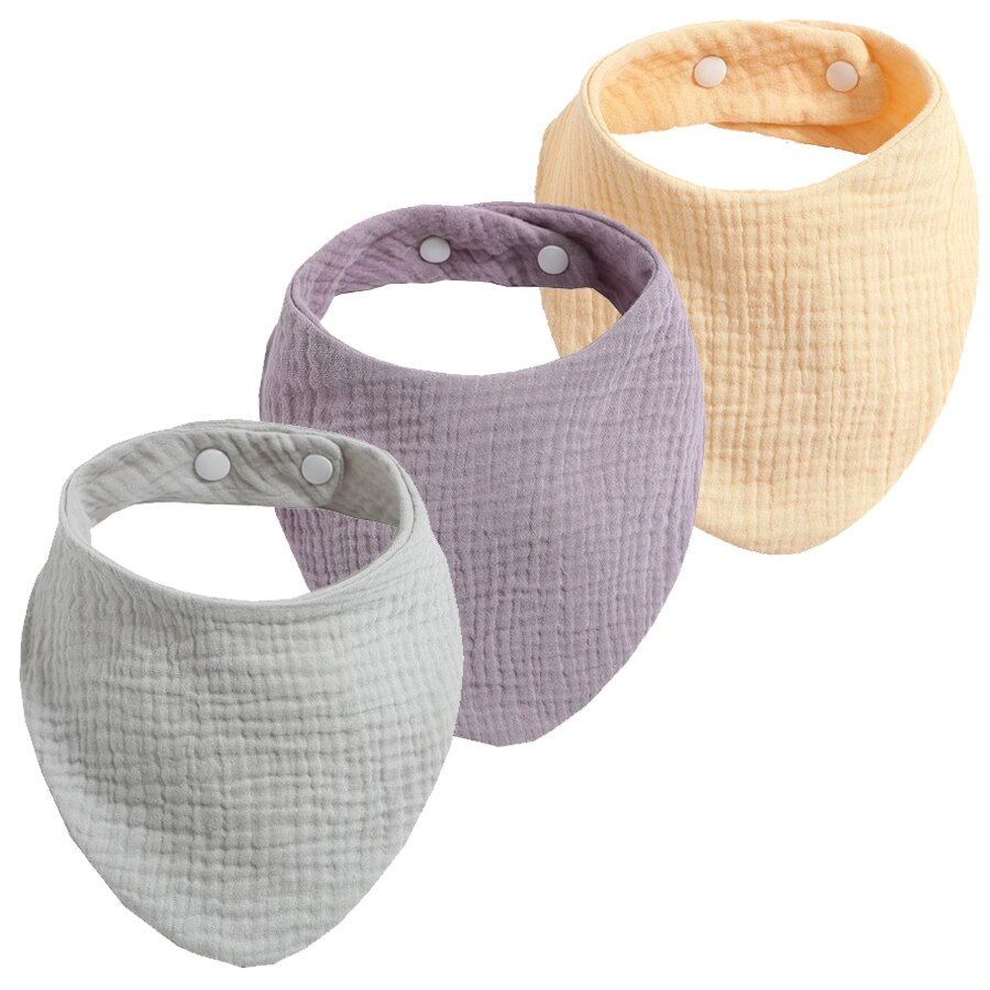 3Pcs/Lot 100% Cotton Muslin Bibs 2 Layer Burp Cloth Super Soft &amp; Absorbent for Infants &amp; Toddlers Adjustable Bibs with Snaps: WKD30011