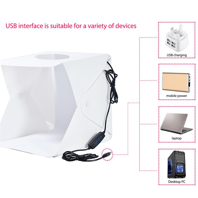 20/30/40cm Light Box LED Three-Color USB Rechargeable Portable Photography Studio Folding Background Kit for DSLR Camera