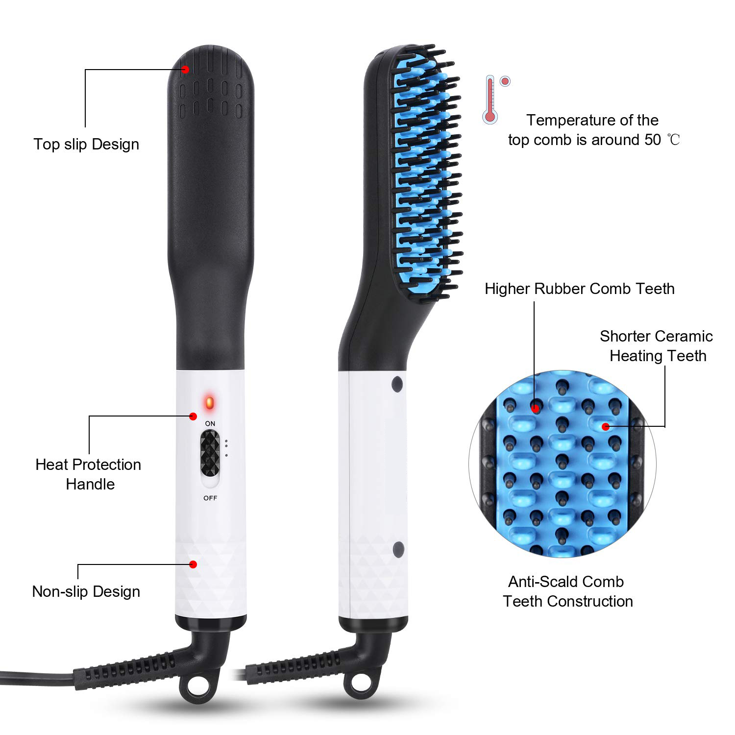 Lisseur à barbe pour hommes, peigne en céramique, brosse à lisser les cheveux, outil multifonctionnel pour lisser les cheveux, coiffeurs