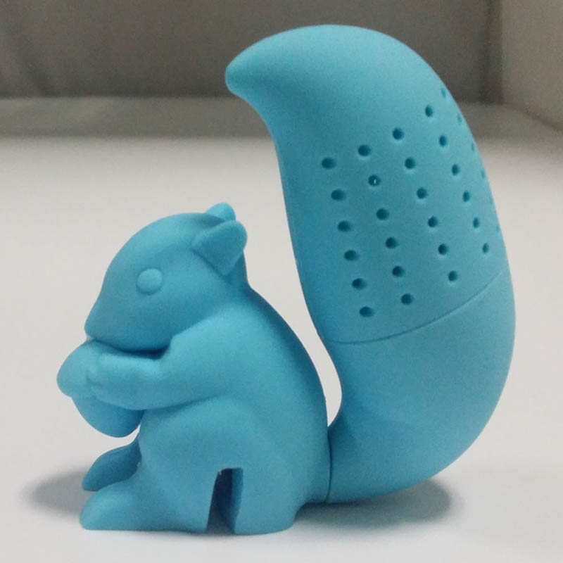 Silicone Tea Strainer cute Squirrel Shape Tea Infuser Reusable Herbal Spice Filter Brewing Tea Device kitchen teapot Accessories: Blue