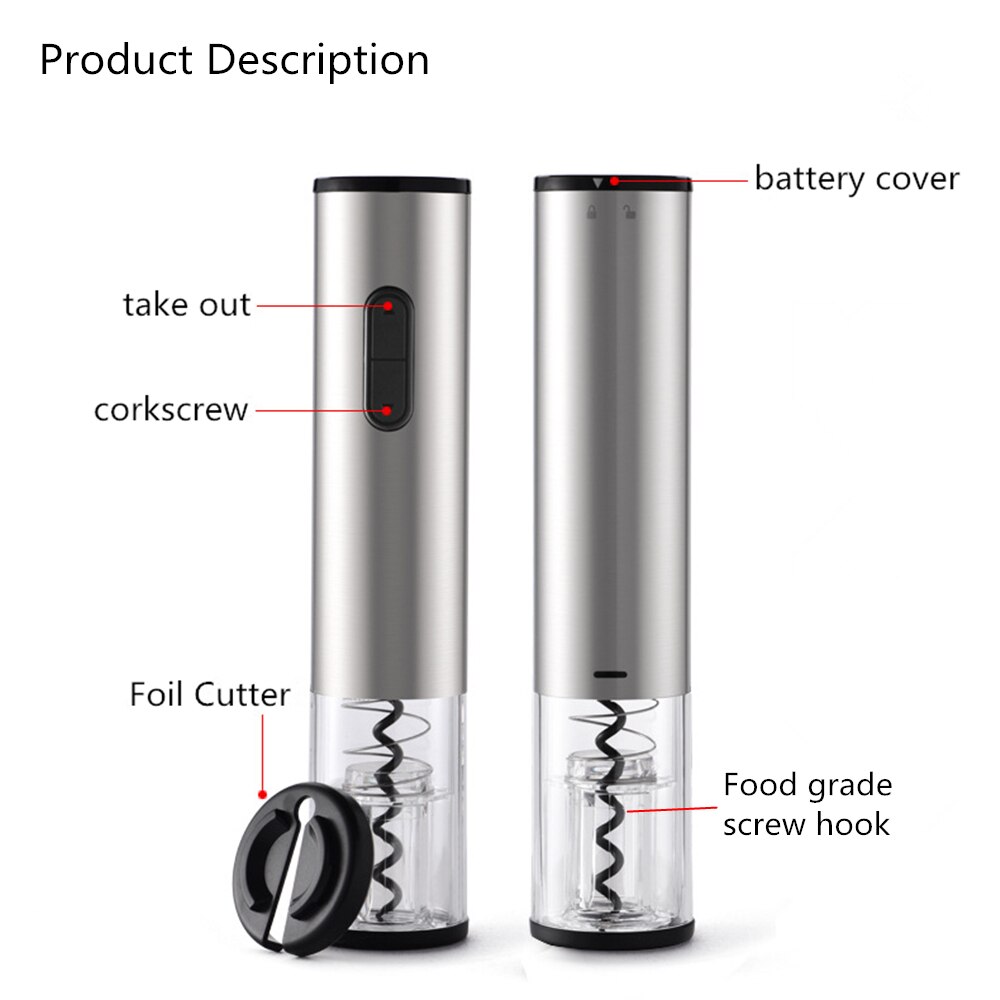 Elektrische Wijn Flesopener Rvs Automatische Kurkentrekker Bar Accessoires Alkaline Batterij Wijn Openers Folie Cutter Set