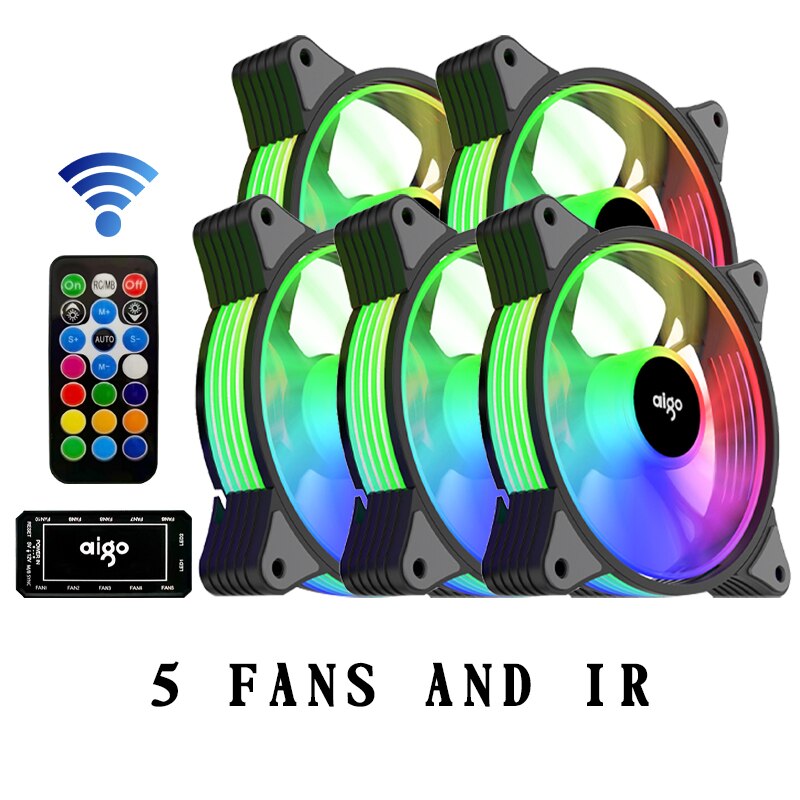 Aigo AR12 Cooler PC Cooling Argb Fan RGB Fan 120mm Fan Cooler RGB Cooling Argb Mute IR AURA SYNC Computer Gaming Fans For PC: 5 FANS IN 1