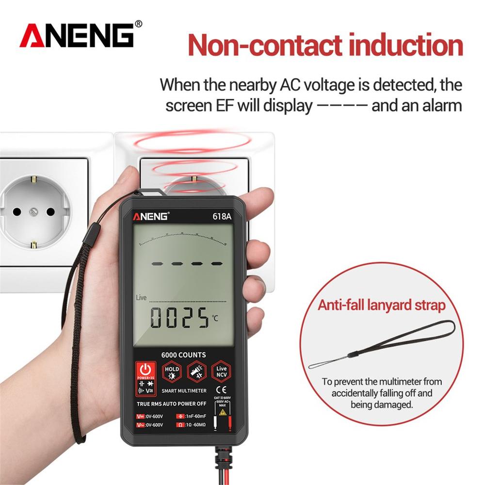 618C Digital Multimeter Smart Touch Screen DC Analog Bar True RMS Tester 6000counts Transistor Capacitor NCV Testers Meter