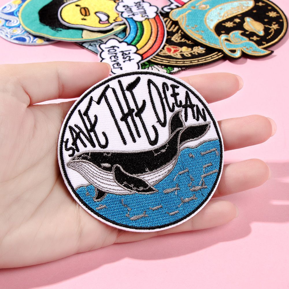 Sewing Clothing Heart Rainbow Whale Clothes Sticker Embroidery Patches Iron On Patch Moon