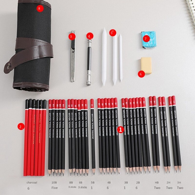 45Pcs Sketch Pencil Set Sketching Drawing Kit Wood Pencil Pencil Bags for Painter Students Art Supplies