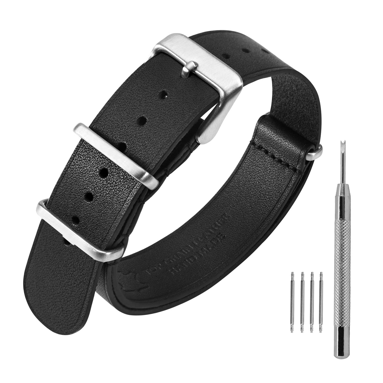 Pulseira de relógio de couro ANNEFIT 18mm 20mm 22mm, pulseiras de relógio militar de uma peça de pele de bezerro genuína para homens e mulheres preto marrom azul: Preto / 18mm