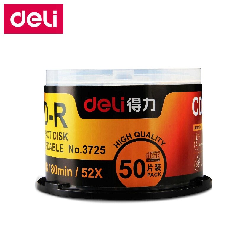 Deli 50 unids/lote Deli 3725 CD-R discos en blanco grabable DISCO COMPACTO 700MB/80min/52x CD-R discos en blanco