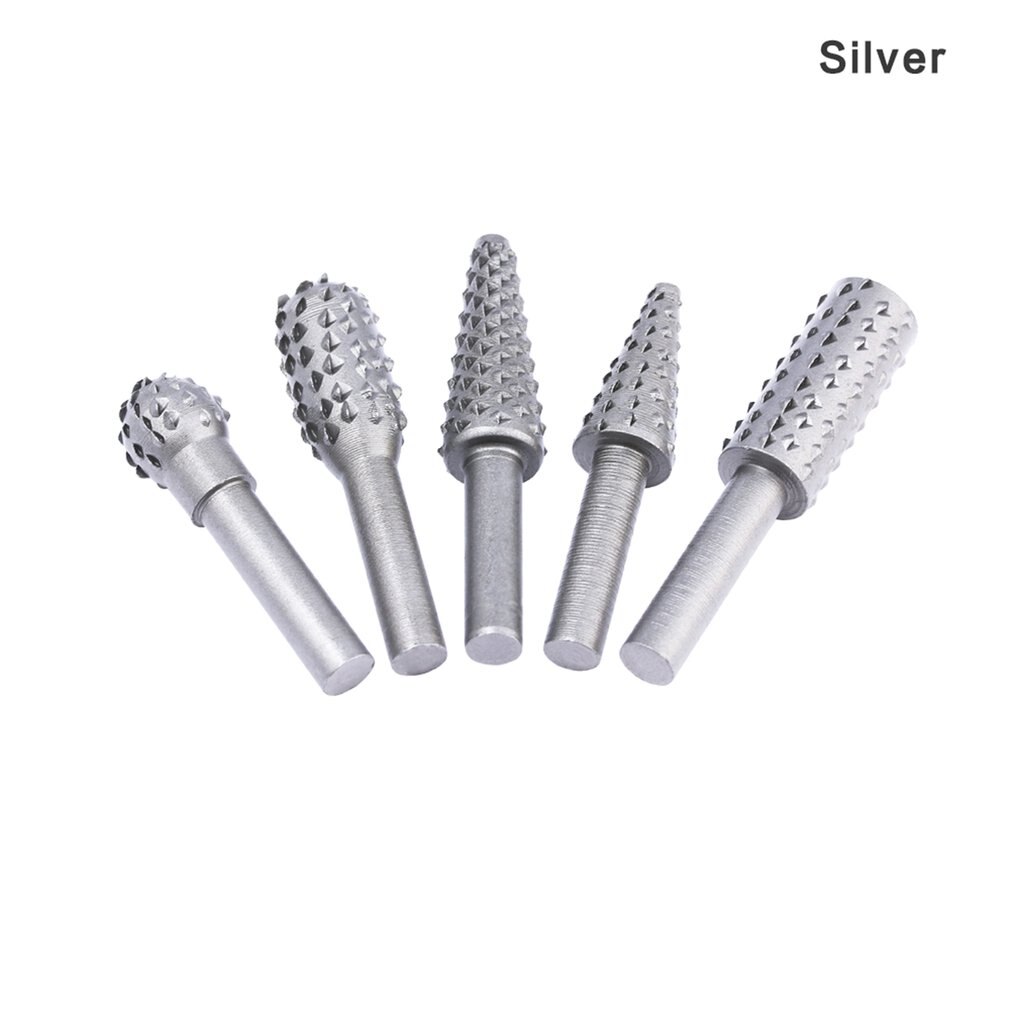 5Pcs Steel Rotary Rasp File 1/4" Shank Rotary Craft Files Rasp Burrs Wood Bits Grinding Power Woodworking Hand Tool
