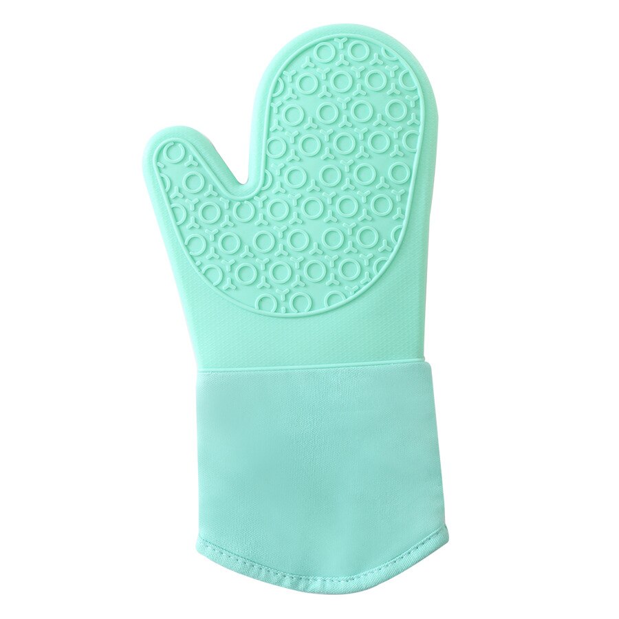 1PCS BBQ Glove 300-500 Centigrade Extreme Heat Resistant Silicone microwave kitchen Gloves Cooking Grill Oven Mitts Gloves: Blue Green