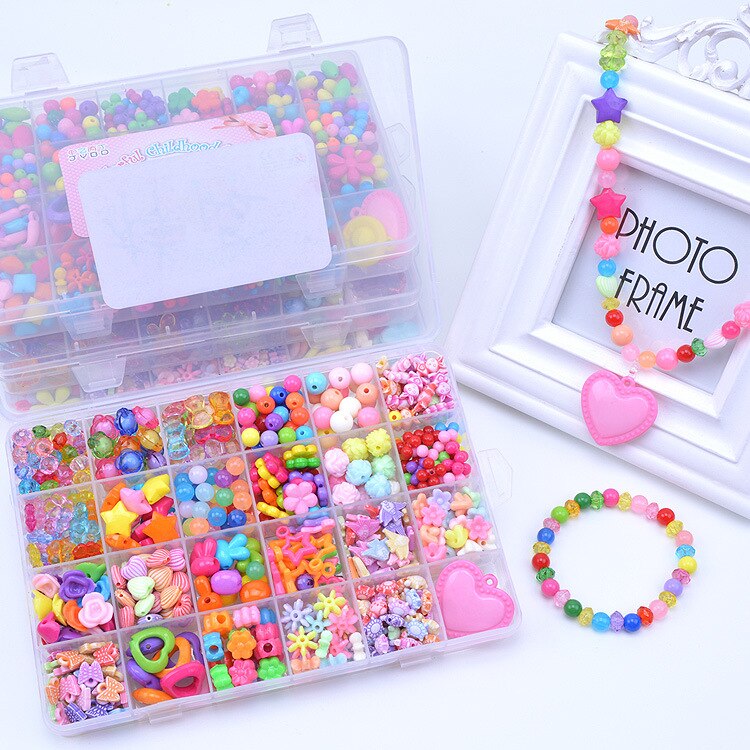 Kids DIY Bead Kit - Acrylic Plastic Spacer Charms - Necklace Bracelet Jewelry Making Toy for Girls 5-13 Years