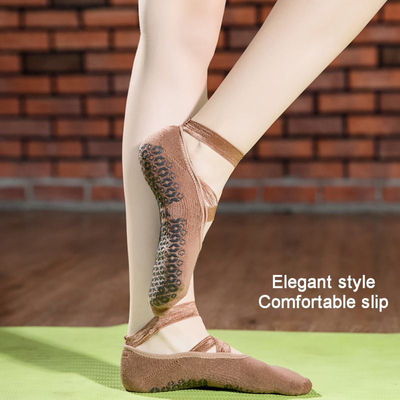 Ushine skridsikre håndtag yoga sokker kvinder bomuld ballet sokker åndbar ballet dans sokker sko – Grandado
