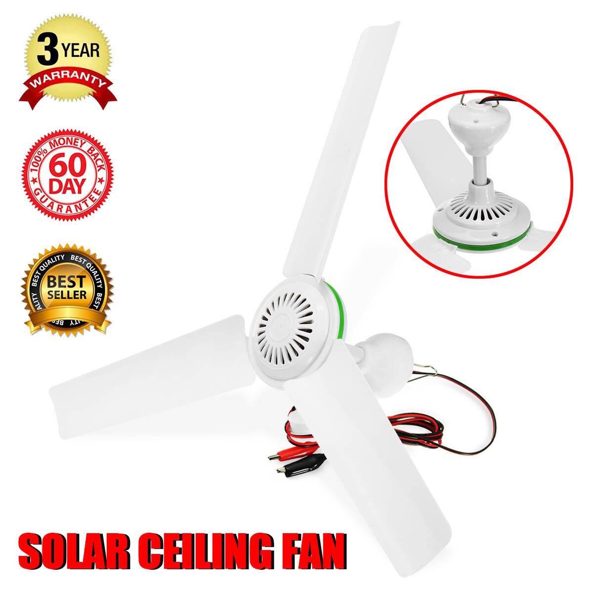 6W 3 Blade Ceiling Fan Soalr Fan 12V Caravan Camping For Solar Power