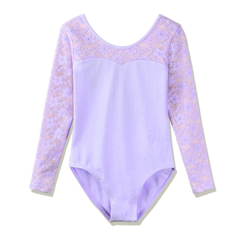 BAOHULU Peuter Tieners Meisjes Turnpakje Lange Mouw Katoen Ballet Kostuum 3-8 Jaar Kinderen Dans Slijtage Warm Bodysuit Kant roze: Paars / XL