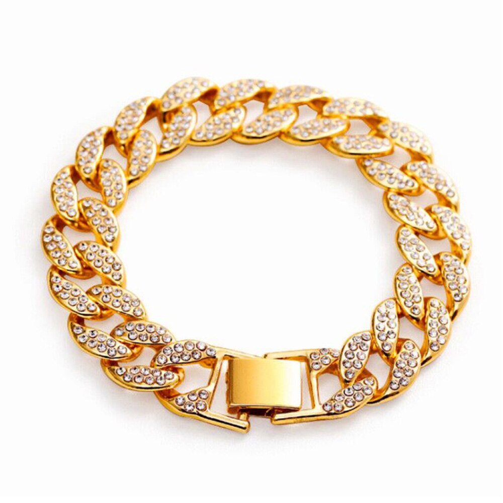 Cuban Thick Link Chain Bracelet Punk Luxury Crystal Bracelets for Women Men Jewelry Gold Color Rhinestone Bangles Bling: 8086