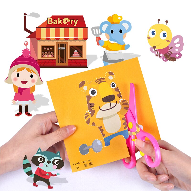 100pcs/set Kids Cartoon Color Paper Folding and Cutting Toys Children Kingergarden Art craft DIY educational toys YJN