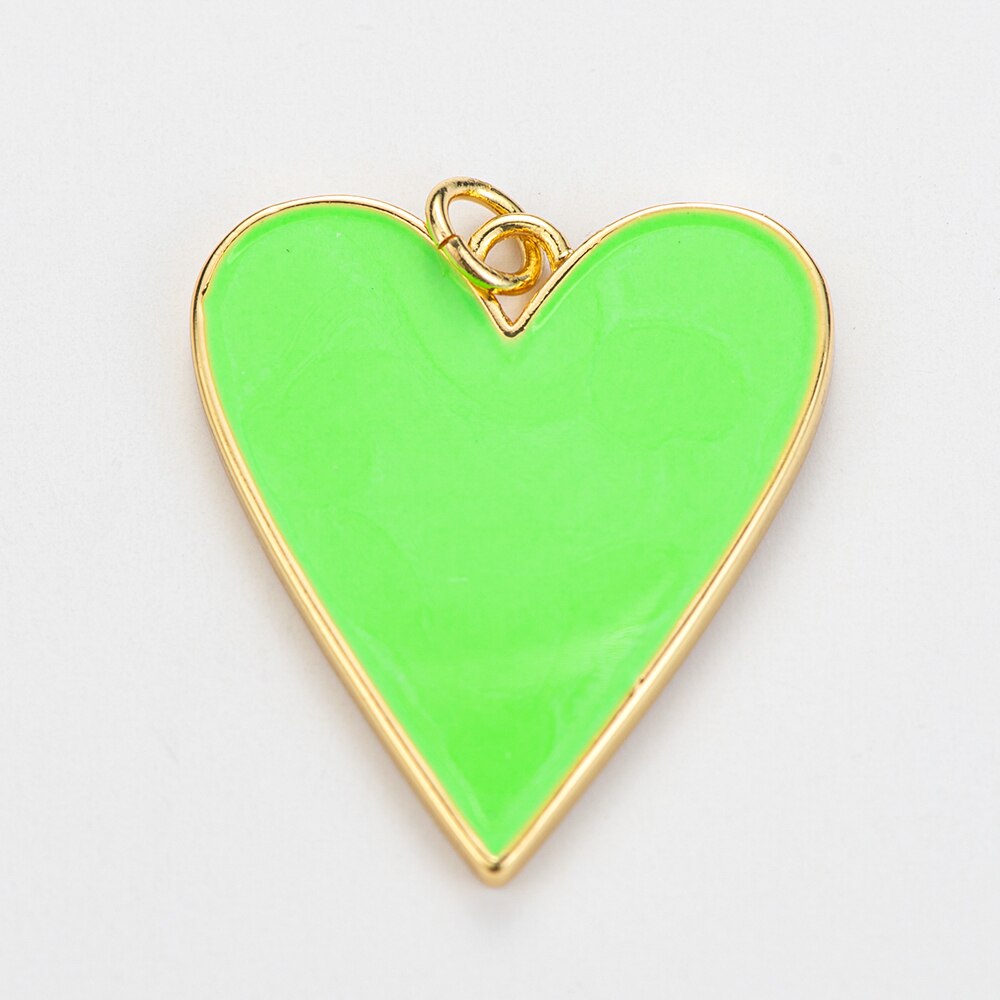 10 Kleuren Grote Emaille Hart Hanger Unieke Gouden Kleur Koper Romantische Liefde Bedels Voor Ketting Sieraden Maken Leuke Accessoires: green