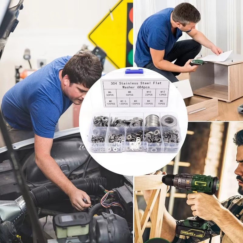 684/180 peças junta de parafuso de aço inoxidável porca lisa arruela fixa para kits de fixadores de reparo industrial M2-M12 arruela plana ultrafina
