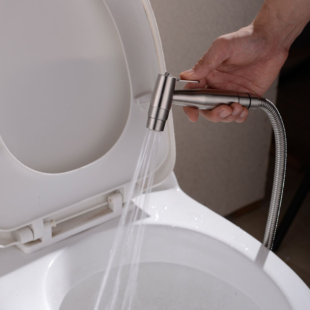 Double Function Stainless Steel Toilet Bidet Faucet Bathroom Handheld Bidet Sprayer Set Kit Tank Hook & Wall Mount