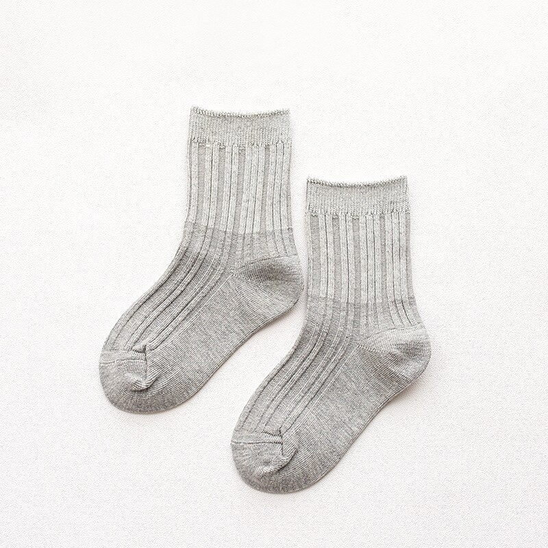 Children Night Light Luminous Cotton Socks Autumn Solid Double Color Stripe Socks for Kids Boys Girls 1-8 Years Old: grey / 6-8 years old