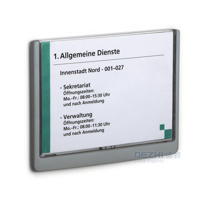 DEZHI-ABS Green Plastic Office Indoor Horizontal Wall Mount Flip Sign Holder Display INFO Poster Door Sign Bulletin Board