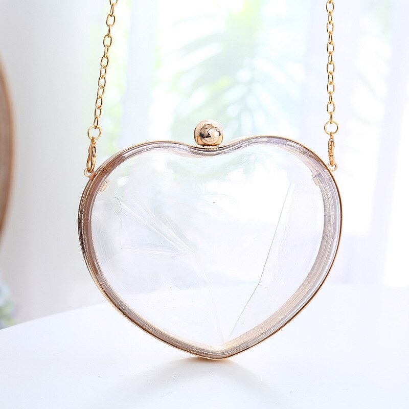 Transparent Women Heart Clutch Evening Bags Gold Chain Shoulder Bags Girls Handbags Purses For Ladies Party Clear Bag
