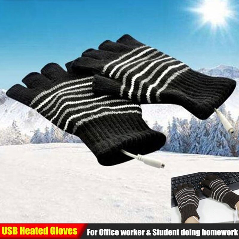 USB Heating Gloves Hand Warmer USB Glove Outdoor Ski Skating Sports Finger Warm Gloves Unisex Keyboard Work Fingerless