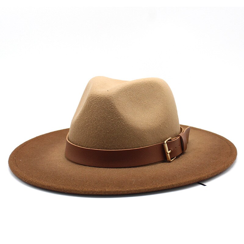 Sombrero Fedora de lana para mujer, gorro de Jazz de color caqui, informal, nacional, de ala grande, clásico, Vintage, de fieltro,: brown