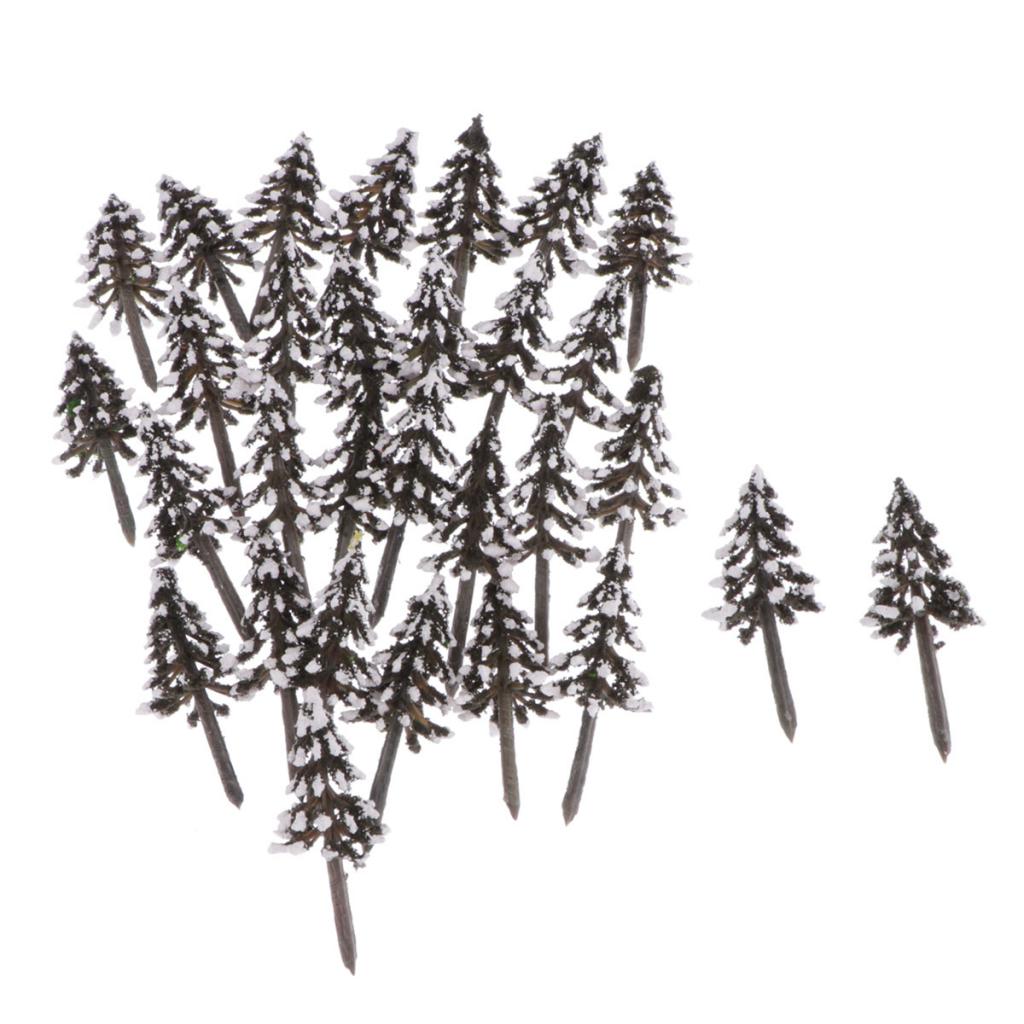 30pcs Model Cedar Trees Model Train Scenery Architecture Scenery Trees with Snow, 1.97 inches