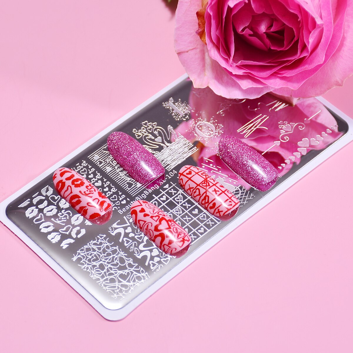 BeautyBigbang Nail Stamping Plates Cute Swan Cat Lips Heart Sweet Pattern Nail Art Stamps Template XL-104