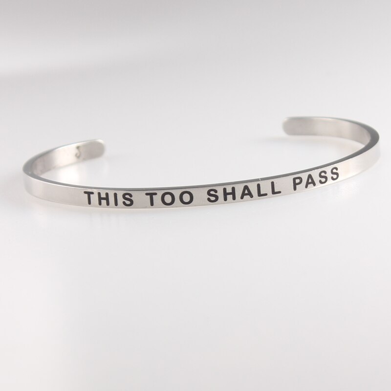 Neuheiten BROTHER Edelstahl Inspirational Positive Zitieren Manschette Mantra Armbänder & Armreifen Für Frauen Beste: THIS TOO SHALL PASS