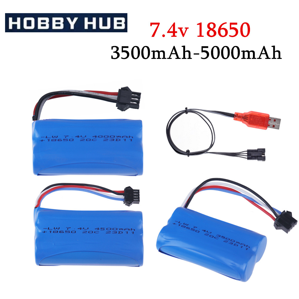 18650 7.4V 3500Mah/5000/6800mAh Li-ion battery SM4P plug/Charger for Udi007 Udi001 UDI002 UDI902 HJ806 960 961 RC racing boat