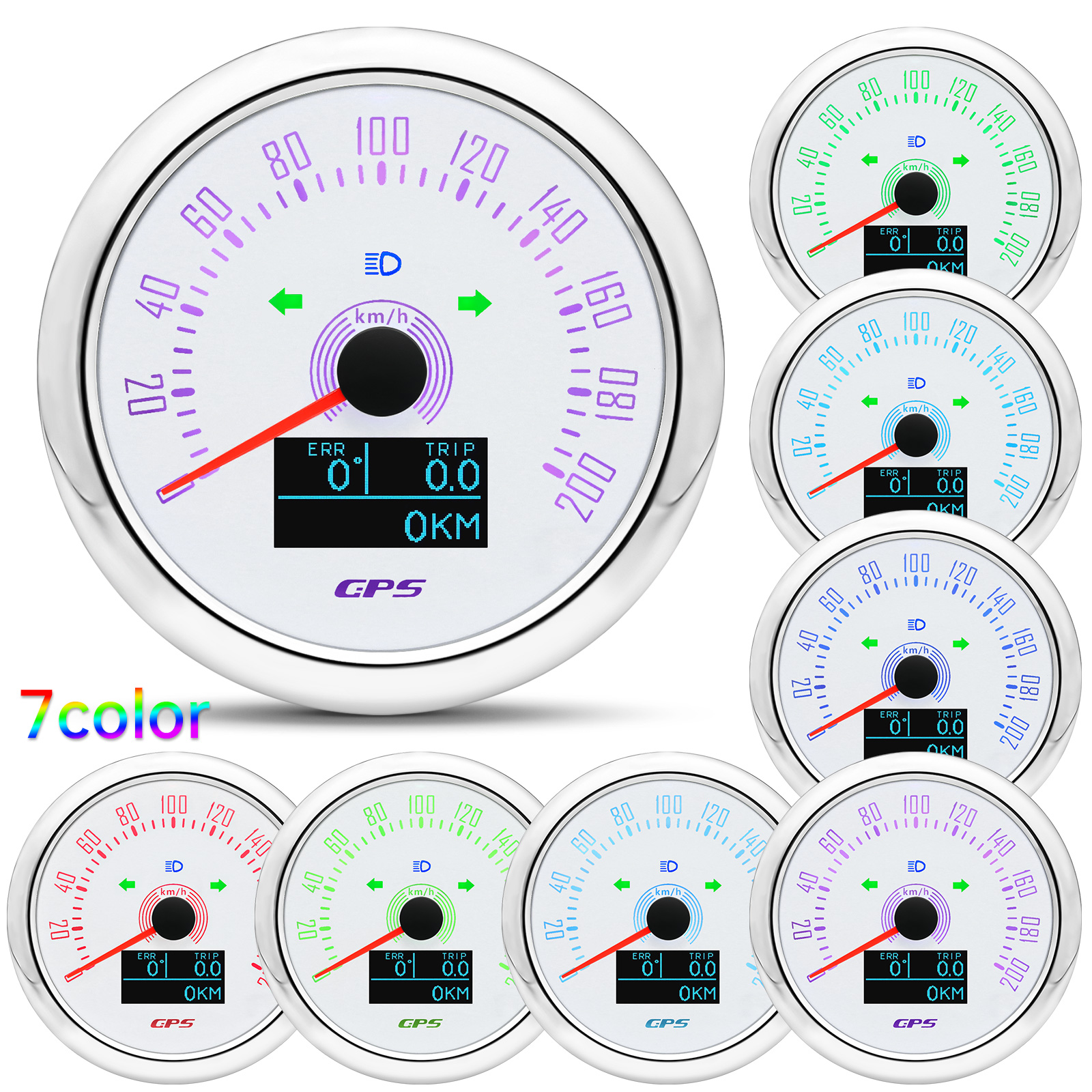 Prędkościomierz GPS 85MM 0-160MPH 0-200KMH z anteną GPS 7 kolorów podświetlenia Cyfrowy licznik kilometrów LED do łodzi samochodowych 12V24V Marine: Lawenda