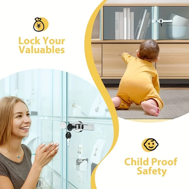 Glazen schuifdeurslot met sleutel, vitrine met verchroomde afwerking, veiligheidsschuifkast, bewijs veiligheidskast glazen deuren slot