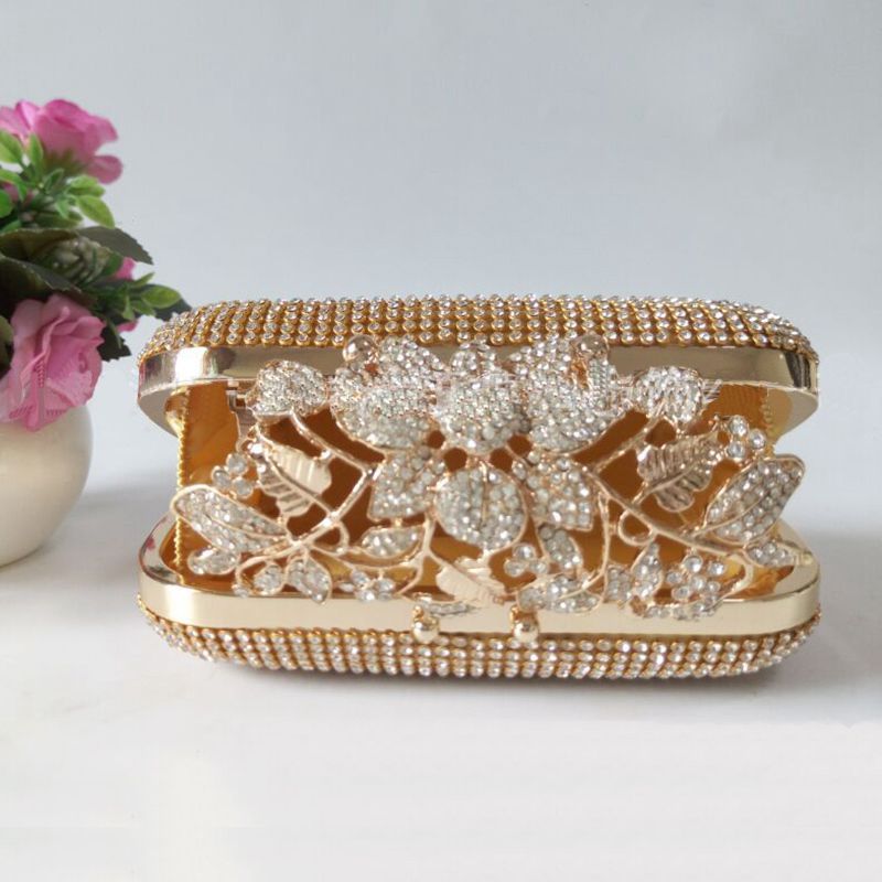 Unique Gold Rhinestone Evening bag Clutch Purse Party Bridal Prom