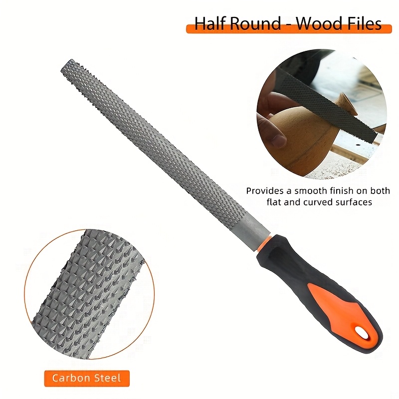 Lima de madera, escofina 4 piezas, juego de limas de madera, escofina de madera, 24 piezas de papel de lija, escofinas de madera para carpintería, limas de carpintería, redondas, semi-ros