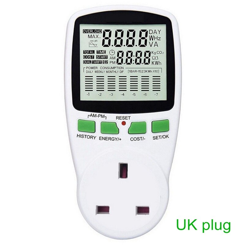 Digital LCD Energy Power Meter Wattmeter EU US UK AU French Measuring Outlet Power Analyzer Wattage Electricity Kwh Power Meter: UK Plug