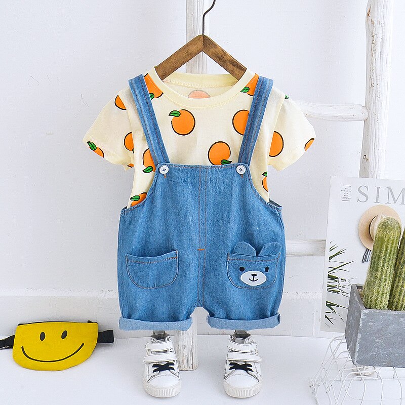Zomer Kinderen Mode Kleding Baby Jongens Meisjes Cartoon T-shirt Shorts 2 Stks/sets Kids Baby Kleding Peuter Casual Sportswear: BO juzi S Beige / 3T