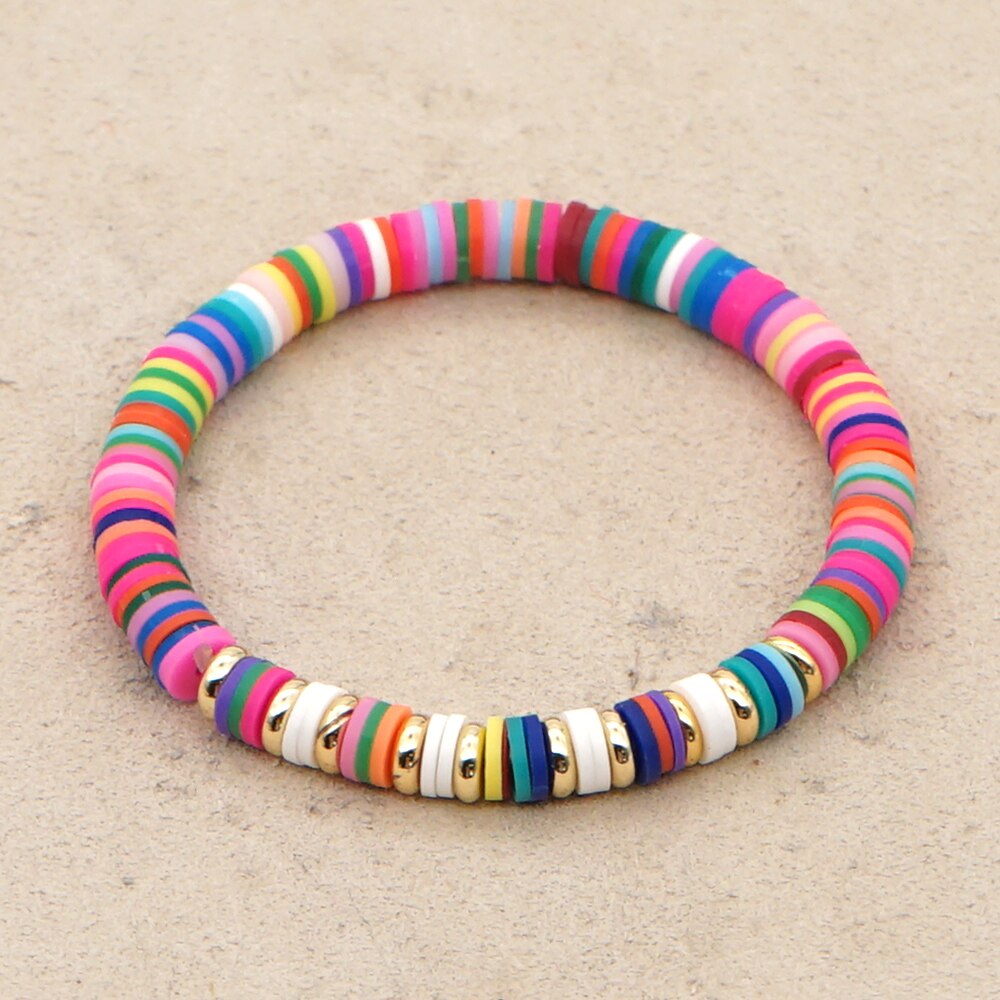 Go2Boho Bracelets Women Bracelet Polymer Clay Disc Heishi Beads Summer Beach Gold Color Beaded Jewelry: QT-B200166C