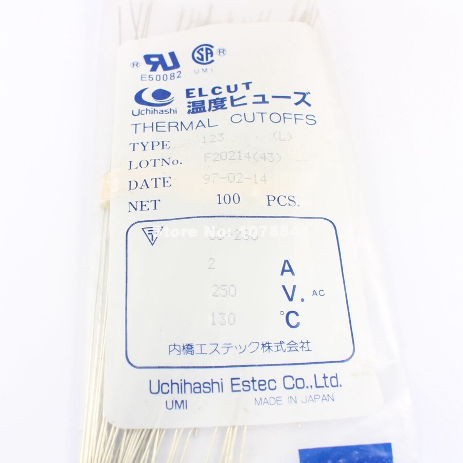10Pcs Elcut Umi Microtemp Thermische Zekering Axiale Type 123 Tf Cutoff 130 Graden 250V 2A