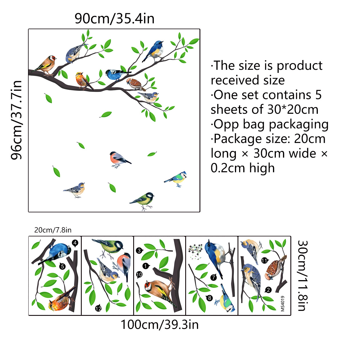Ink Chinese Wind Branch Bird Glass Sticker Window Window Double-Sided Visual Decorative Wall Sticker: qz0640-05