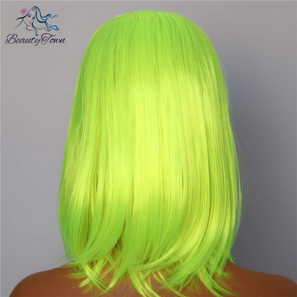 BeautyTown Short Neon Yellow Color Natural Bob Style Queen Makeup Women Wedding Halloween Party Synthetic Lace Front Wig