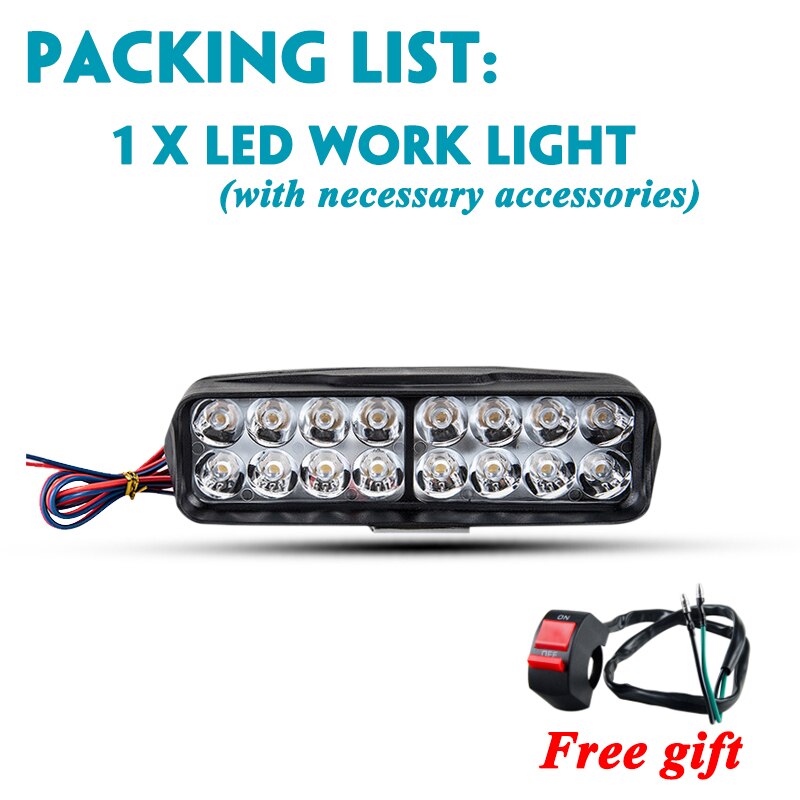 Motorcycle Headlight 12V Motorbike Spot Head Light 8 12 16 led Scooter ATV Moto Headlamp 24V Motor auxiliary driving Work light: 16 led 1pcs