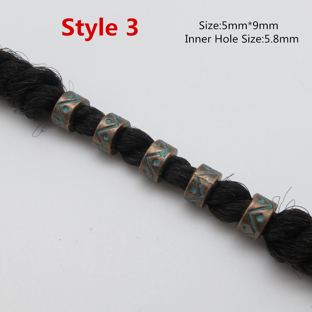Runa pequeña trenzada de pelo vikinga para hombre y mujer, anillos de cuentas rastas para Barba, accesorios de tubo, color bronce verde, 10-20 Uds.