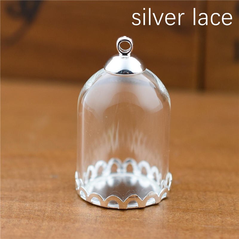 5 Juego de 25*18mm tarro de tubo de vidrio hueco con base de ajuste conjunto de caperuza de cuentas viales de vidrio botella de vidrio colgante hallazgos de joyería: silver lace