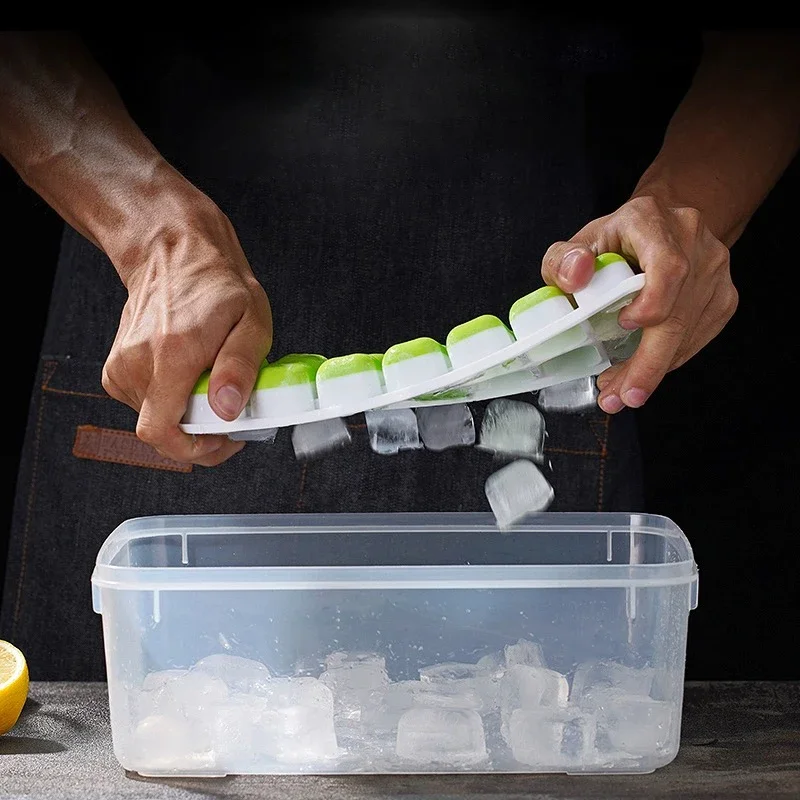 Isbitform med lokk, silikon firkantet 14- terning isbitformer med lett utløsning, sommerkjøkkenbar, gjør-det-selv-verktøy for frysing av iscocktailer