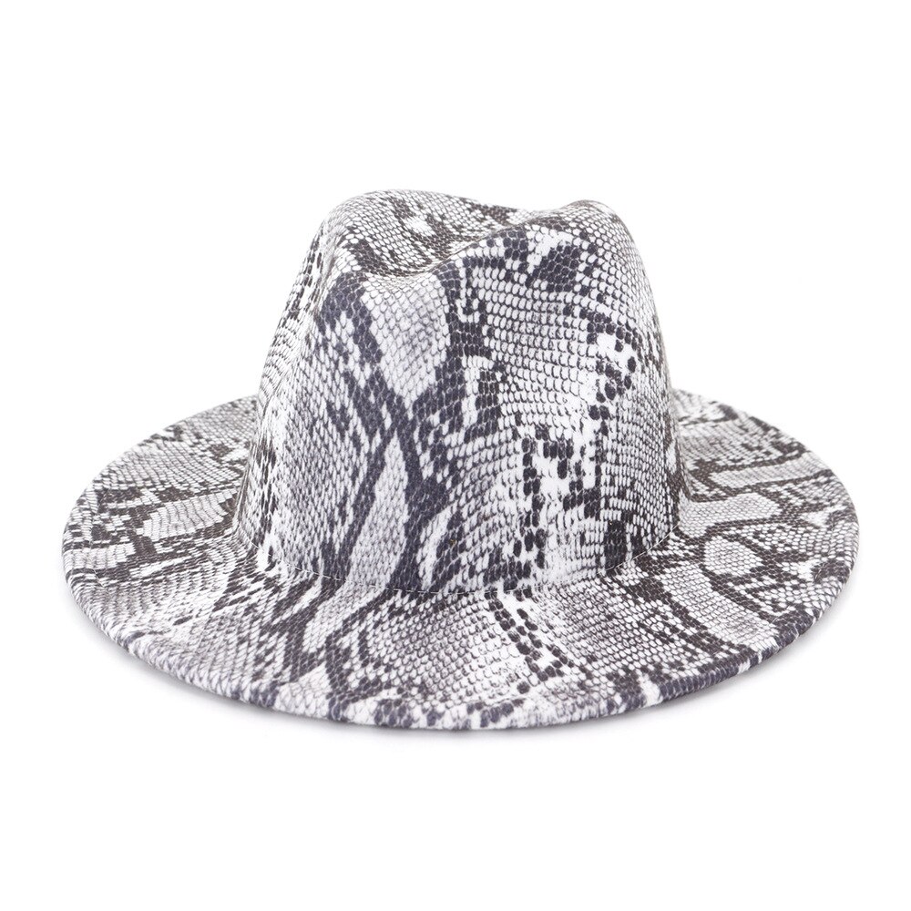FS Vintage Snake Print Men Wide Brim Gray Brown Hat Felt Fedora Church Hats For Women Panama Sombrero Cap