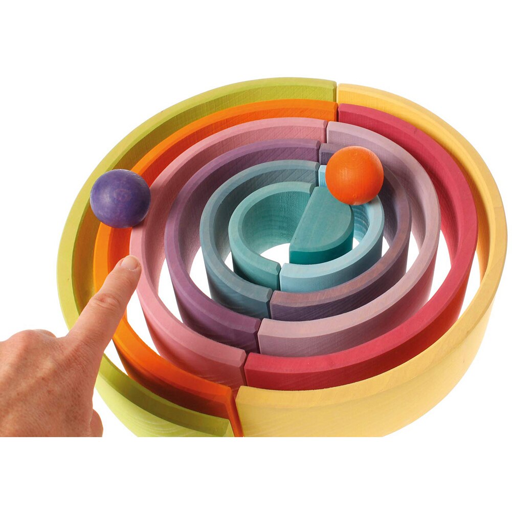 12 Puzzles Wooden Rainbow Tunnel Stacker Nesting Sculpture Building Kids Toy