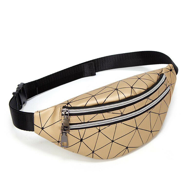 Women's Waist Bag PU Leather Waterproof Hip Hop Fanny Pack Outdoor Purse Belt Bag: Gold