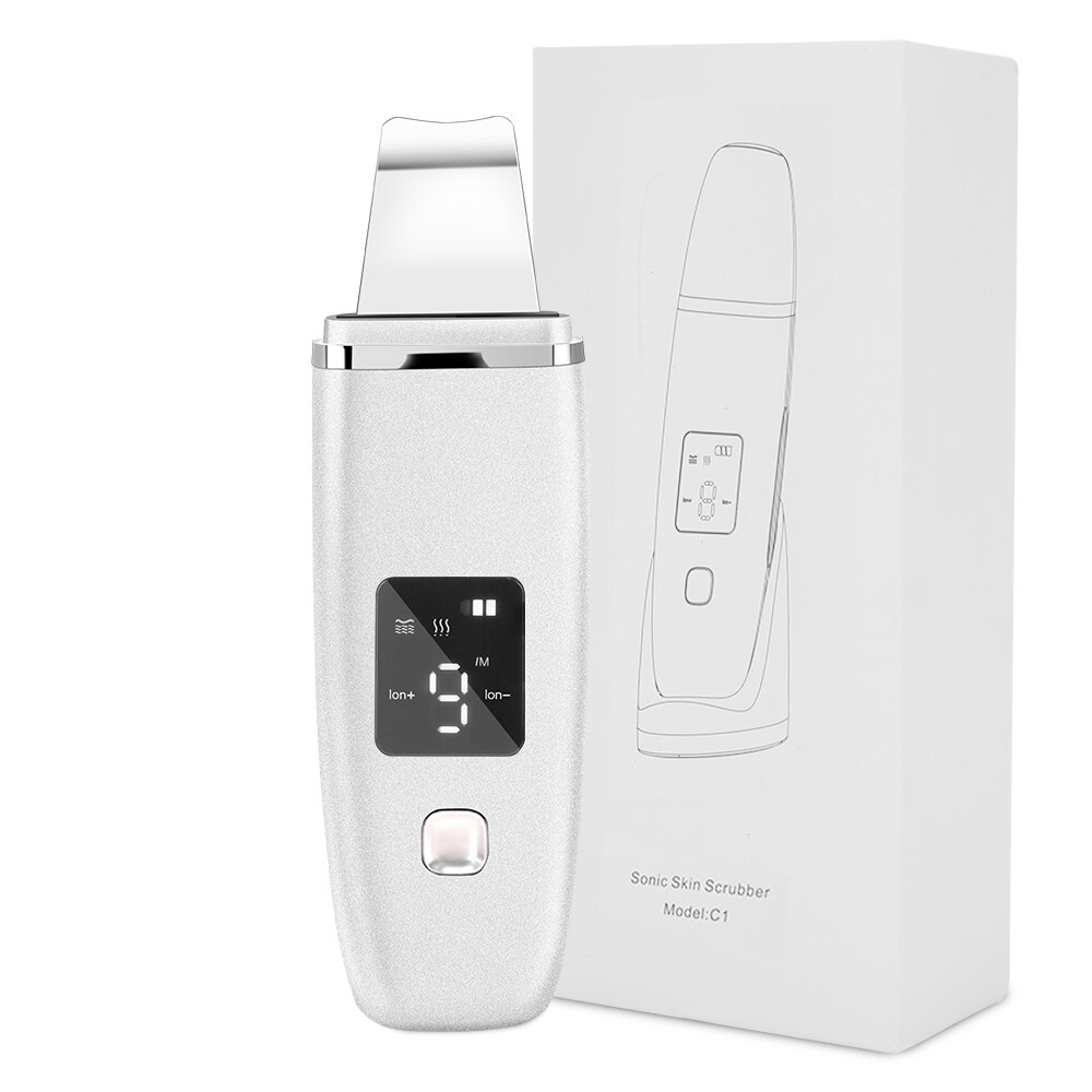 Ultrasonic Skin Scrubber Facial Cleaner Machine Face Blackhead Remover Spa Nano Sparyer Steamer Skin Care Tool: white with box