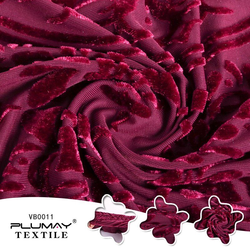 polyester spandex four way stretch knitted velvet burnout fabric